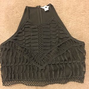 Olive green textured crop top